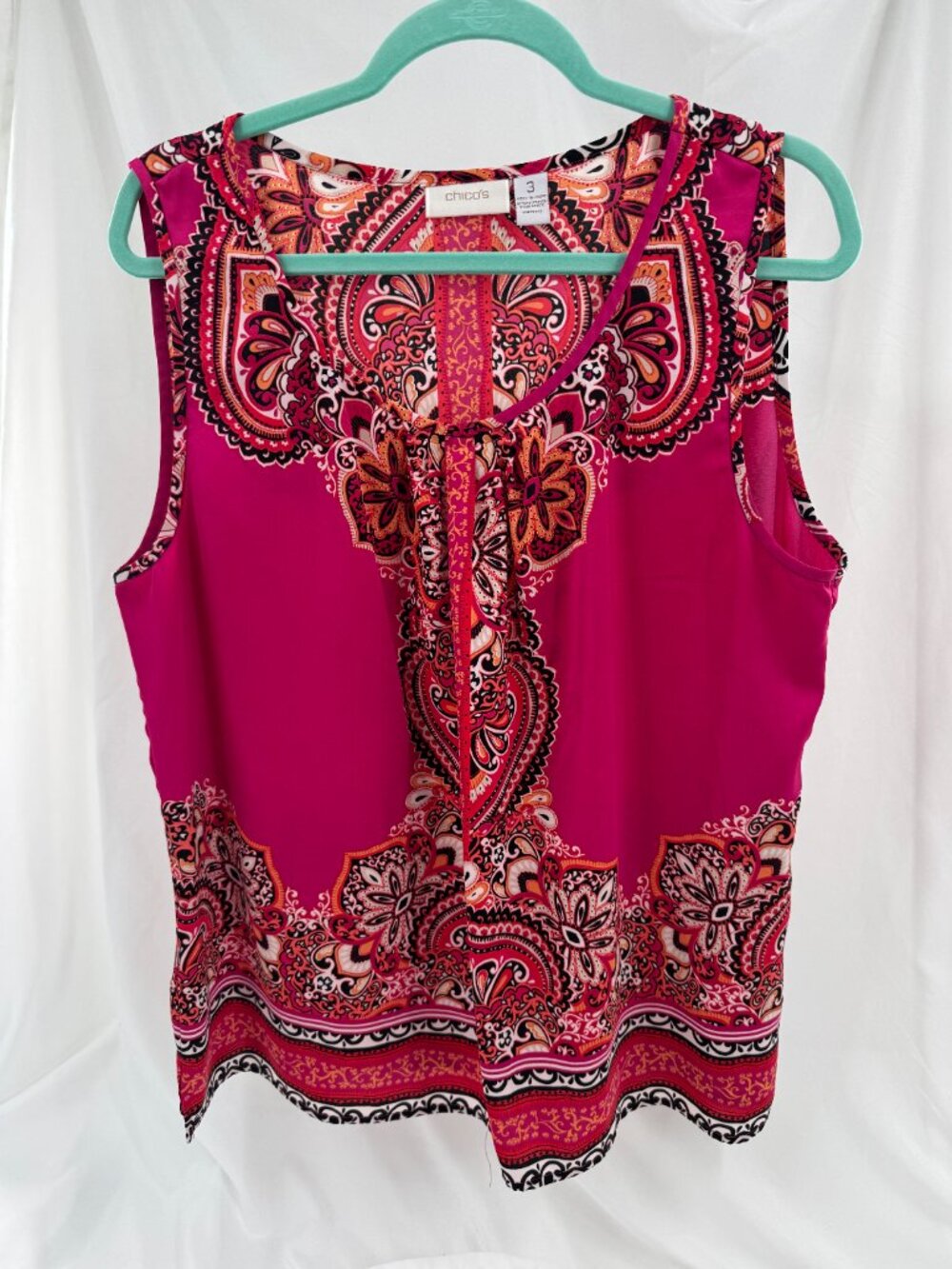Chicos Hot Pink, Black, White & Orange Sleeveless Blouse Size 3
